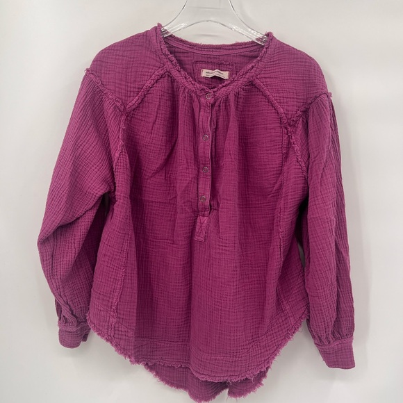 Free People Purple LS Rounded Hem Beach Day Henley Pullover Top‎ Small - Picture 1 of 9
